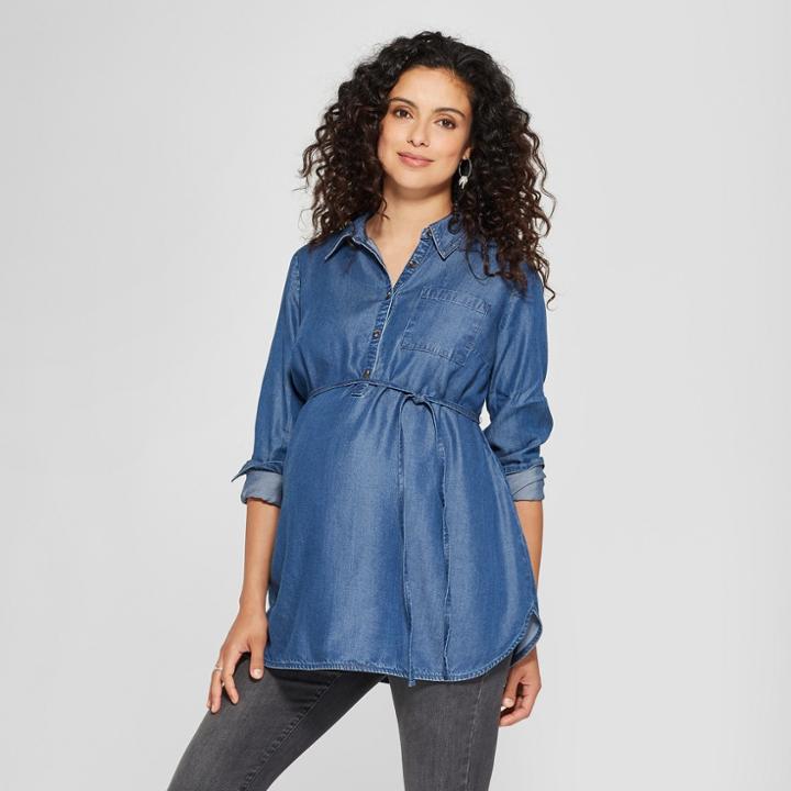 Maternity Denim Long Sleeve Popover Tunic - Isabel Maternity By Ingrid & Isabel Medium Wash S, Women's, Blue