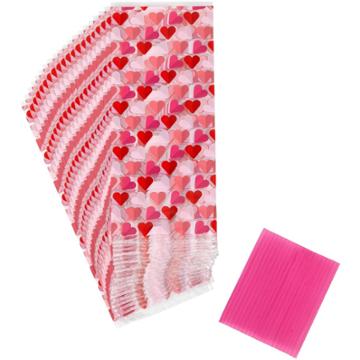 Wilton 20ct Plastic Hearts Print Gift Bags Red/pink, Red Pink