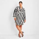Women's Plus Size Striped Asymmetrical Long Sleeve Shirtdress - Future Collective With Kahlana Barfield Brown Black/white