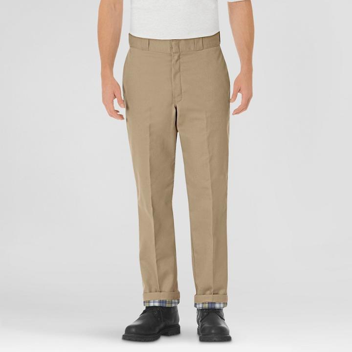 Dickies Men's Big & Tall Relaxed Straight Fit Flannel-lined Twill Work Pants- Khaki (green)
