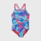 Speedo Girls' Leaf Print One Piece Swimsuit - Pink