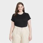 Women's Plus Size Ribbed Bodysuit - A New Day Black