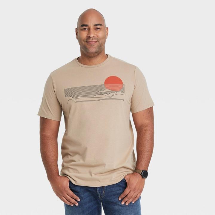 Men's Tall Printed Standard Fit Short Sleeve Crewneck T-shirt - Goodfellow & Co Tan/sun