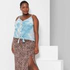 Women's Plus Size V-neck Tie Dye Waffle Tank Top - Wild Fable Blue/gray 2x,