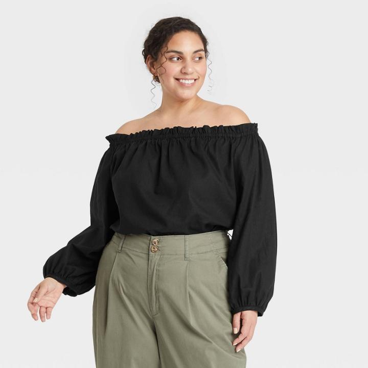 Women's Plus Size Long Sleeve Off The Shoulder Top - A New Day Black