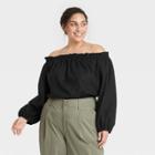 Women's Plus Size Long Sleeve Off The Shoulder Top - A New Day Black