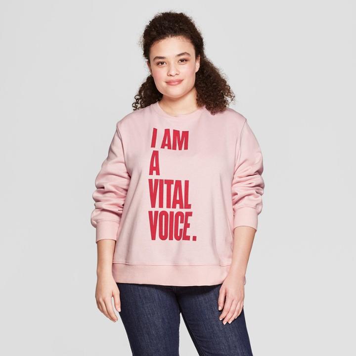 Women's Plus Size Long Sleeve Graphic Sweatshirt - A New Day + Vital Voices - Pink