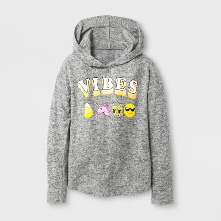 Grayson Social Girls' Vibes Graphic Halloween Hoodie - Gray