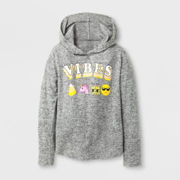 Grayson Social Girls' Vibes Graphic Halloween Hoodie - Gray