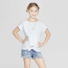 Girls' Short Sleeve Stripe Tie Front Woven Top - Cat & Jack Green