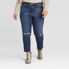 Women's Plus Size High-rise Distressed Straight Cropped Jeans - Universal Thread Dark Wash 14w, Women's, Blue