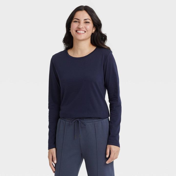 Women's Long Sleeve Supima T-shirt - A New Day Navy