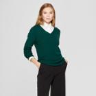 Women's V-neck Ribbed Pullover Sweater - A New Day Green