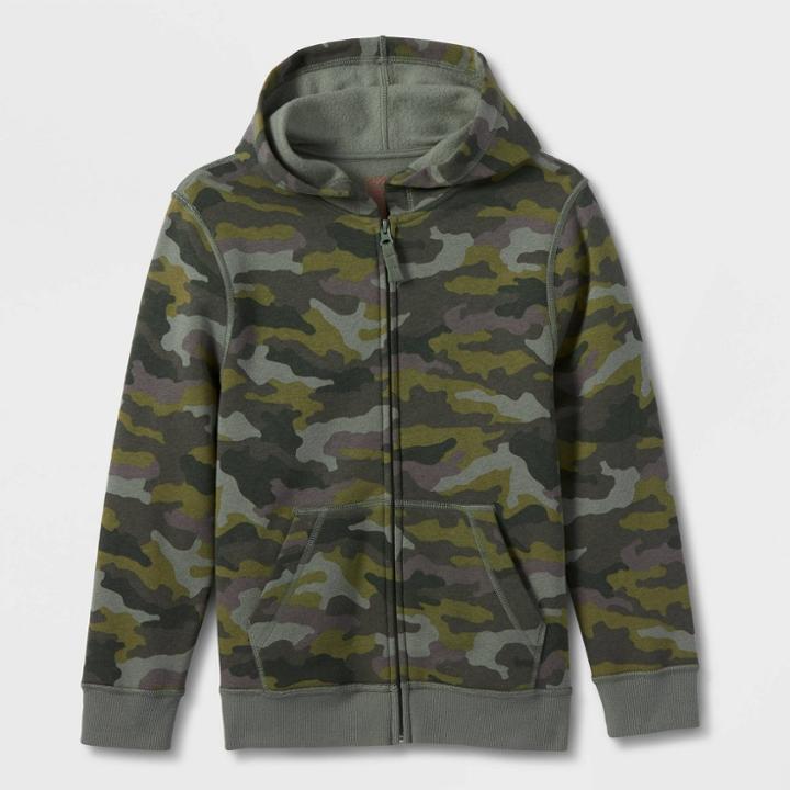 Kids' Adaptive Fleece Zip-up Hoodie - Cat & Jack Olive Green
