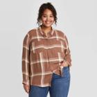 Women's Plus Size Long Sleeve Plaid Button-down Tunic Shirt - Ava & Viv Brown X