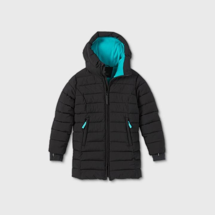 Girls' Mid Length Puffer Jacket - All In Motion Black