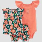 Carter's Just One You Baby Girls' Tropical Floral Top & Bottom Set - Green/orange Newborn