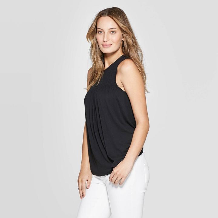Women's Sleeveless Crewneck Smocked Tank Top - Universal Thread Black