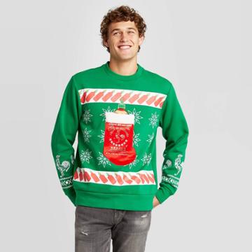 Men's Sriracha Pocket Holder Ugly Holiday Sweatshirt - Green