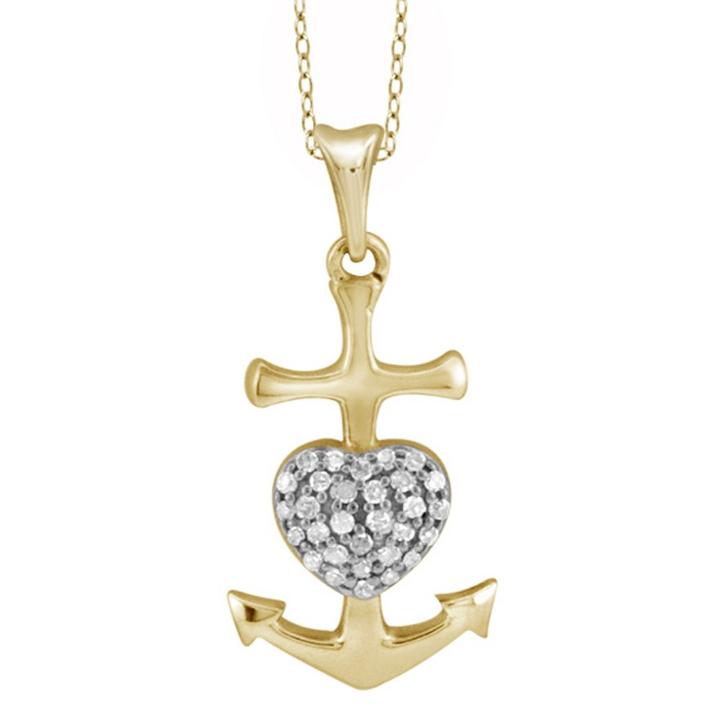 Target 1/10 Ct. T.w. Round-cut White Diamond Pave Set Anchor Pendant In Sterling Silver - Yellow