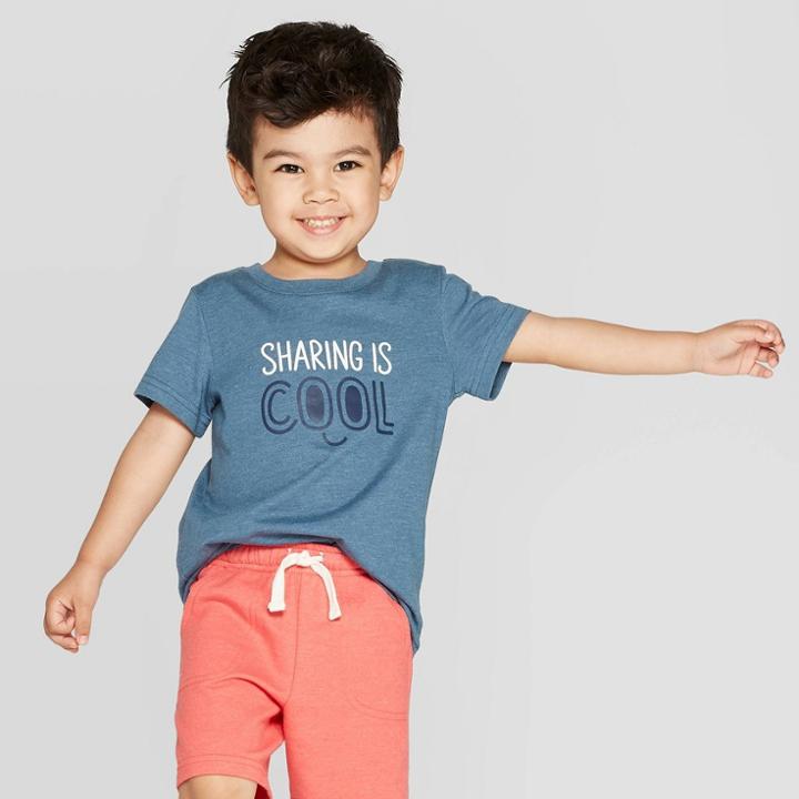 Toddler Boys' Sharing Is Cool Graphic Short Sleeve T-shirt - Cat & Jack Blue
