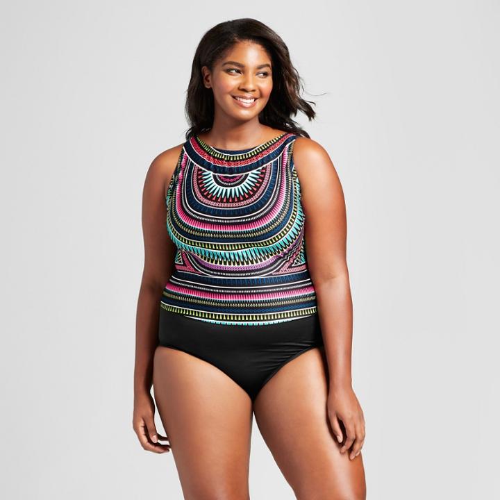 Clean Water Women's High Neck One Piece Swimsuit - Multi-colored 16w,