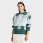 Women's Plaid Crewneck Pullover Sweater - A New Day Teal