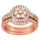 Tiara 0.9 Ct. T.w. 3-piece Multi Round Cubic Zirconia Ring Set In 14k Gold Over Silver - (6), Girl's, Rose