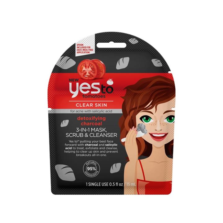 Yes To Tomatoes Detoxifying Charcoal 3-in-1 Mask Scrub Cleanser Single Use Facial Cleanser