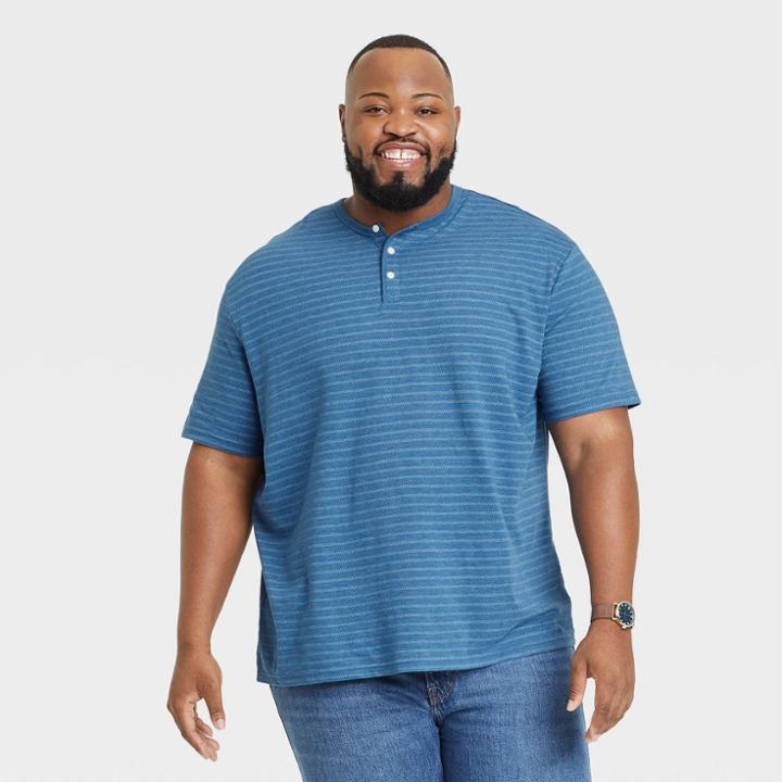 Men's Big & Tall Standard Fit Short Sleeve Henley Shirt - Goodfellow & Co Blue