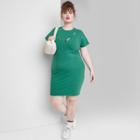 Women's Plus Size Short Sleeve Cut Out Detail Knit Bodycon Dress - Wild Fable Dark Teal Green