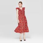 Women's Floral Print Sleeveless Ruffle V-neck Loose Fit Maxi Dress - Who What Wear Red