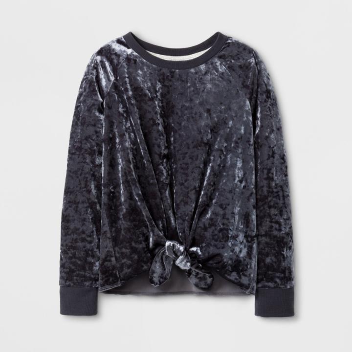 Girls' Velvet Pullover - Art Class Iron Gray