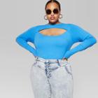 Women's Striped Plus Size Long Sleeve Rib Top With Chest Cut Out - Wild Fable Blue