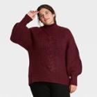 Women's Plus Size Turtleneck Pullover Sweater - Ava & Viv Red X