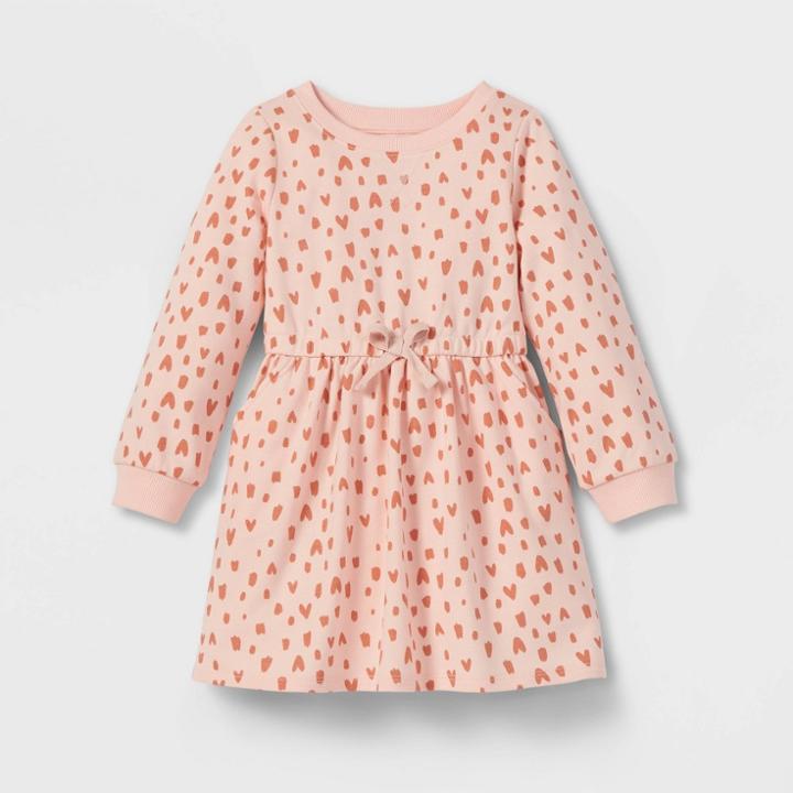 Toddler Girls' Heart French Terry Long Sleeve Dress - Cat & Jack Pink