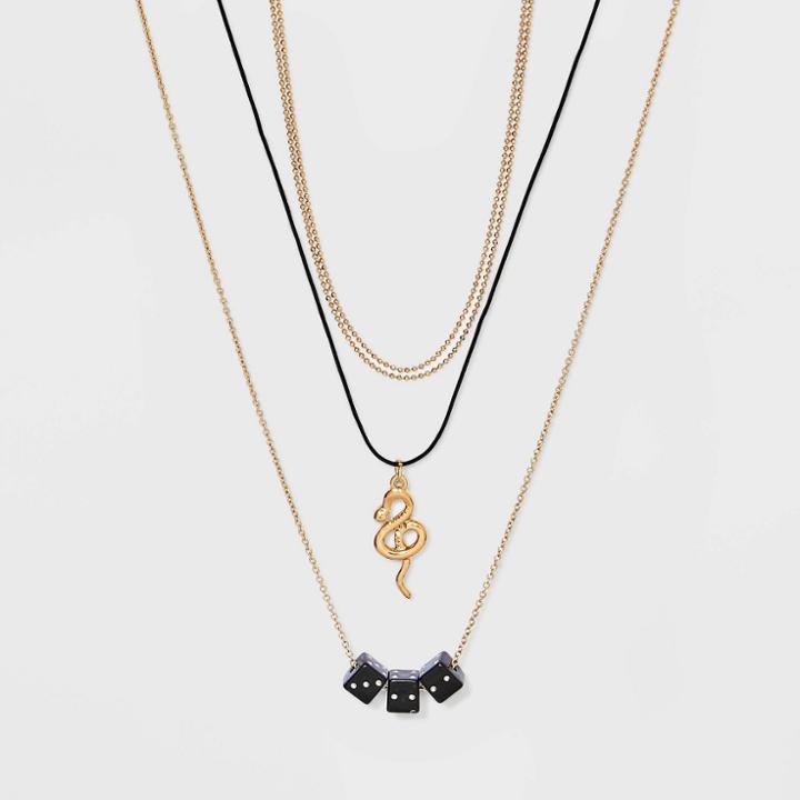 Snake And Dice With Cord Chain Necklace - Wild Fable Black/gold