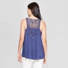 Women's Scoop Neck Back Knit Henley Tank Top - Knox Rose Blue