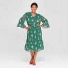 Women's Plus Size Floral Print Ruffle Waist Dress - Ava & Viv Green X