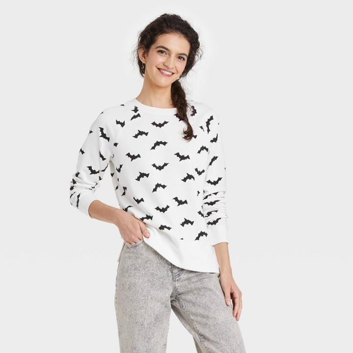Grayson Threads Women's Halloween Bat Graphic Sweatshirt - White