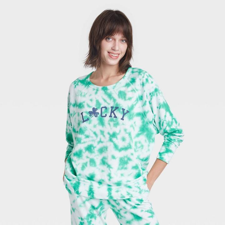 Grayson Threads Women's Lucky Tie-dye Wash Graphic Sweatshirt - Green