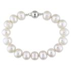No Brand 10.5mm Freshwater Cultured Pearl Strung Bracelet With 9mm Silver Ball Clasp In Sterling Silver - White, Women's