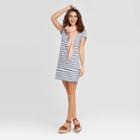 Women's Striped Short Sleeve Mini T-shirt Dress - Universal Thread Blue/white
