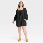 Women's Plus Size Balloon Long Sleeve Lace Inset Shift Dress - Universal Thread Black