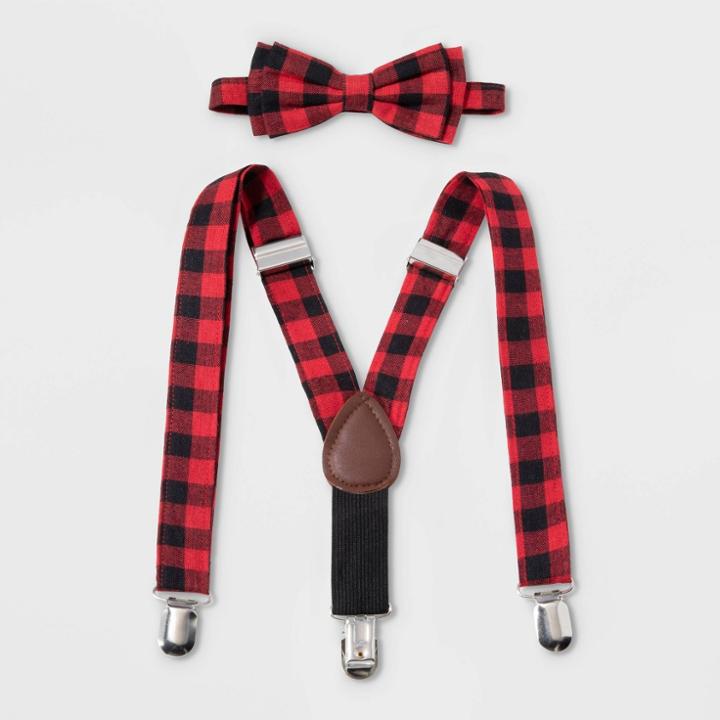 Toddler Boys' Buffalo Check Suspender & Bow Set - Cat & Jack Red, Boy's, Black Red