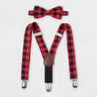 Toddler Boys' Buffalo Check Suspender & Bow Set - Cat & Jack Red, Boy's, Black Red