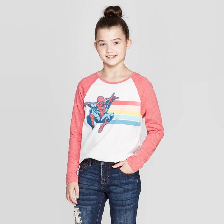 Marvel Girls' Spider-man Long Sleeve Raglan T-shirt - White