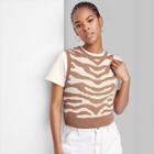 Women's Crewneck Fitted Sweater Vest - Wild Fable Light Brown Zebra Print
