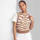 Women's Crewneck Fitted Sweater Vest - Wild Fable Light Brown Zebra Print