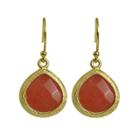 Zirconmania Zirconite Small Agate Pear Shape Drop Earring - Pink Coral